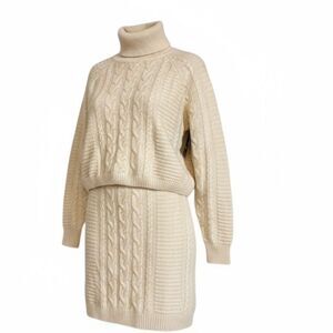 Lulus Beige Cable Knit Matching Two-Piece Sweater and Skirt Set NWT Women's M